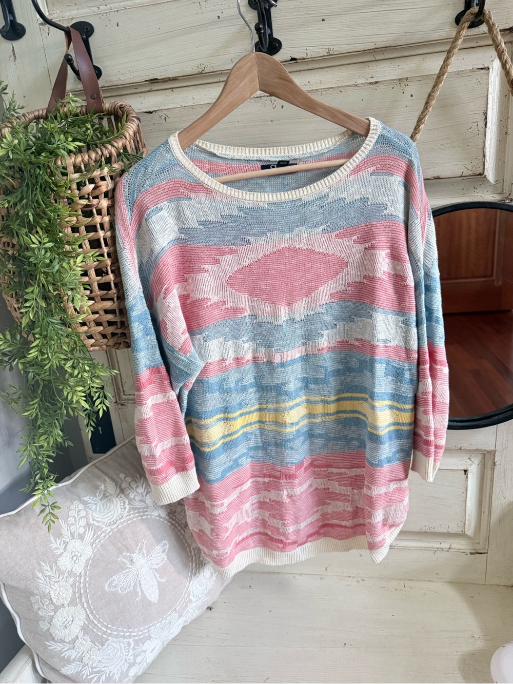 Chaps Lightweight Pink & Blue Patterned Women's Sweater